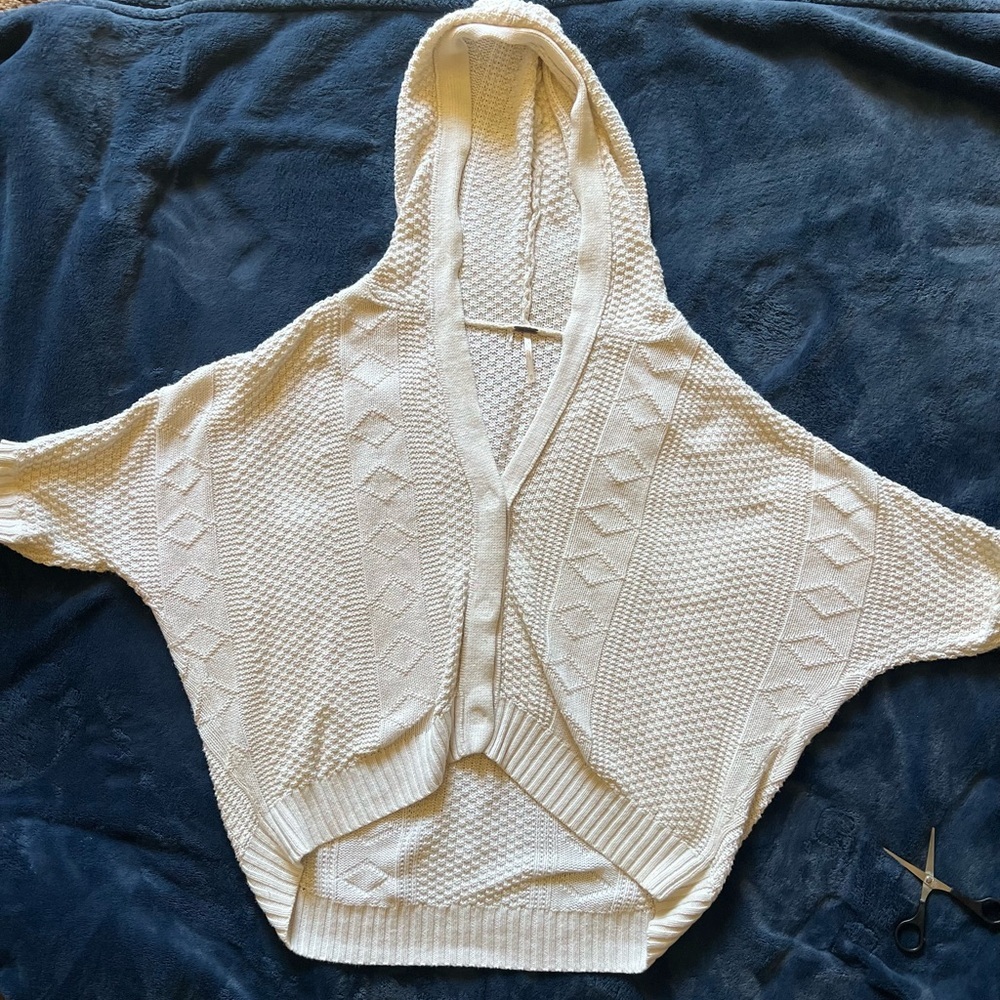 Free People Cream Oversized Slouchy Cable Knit Cardigan